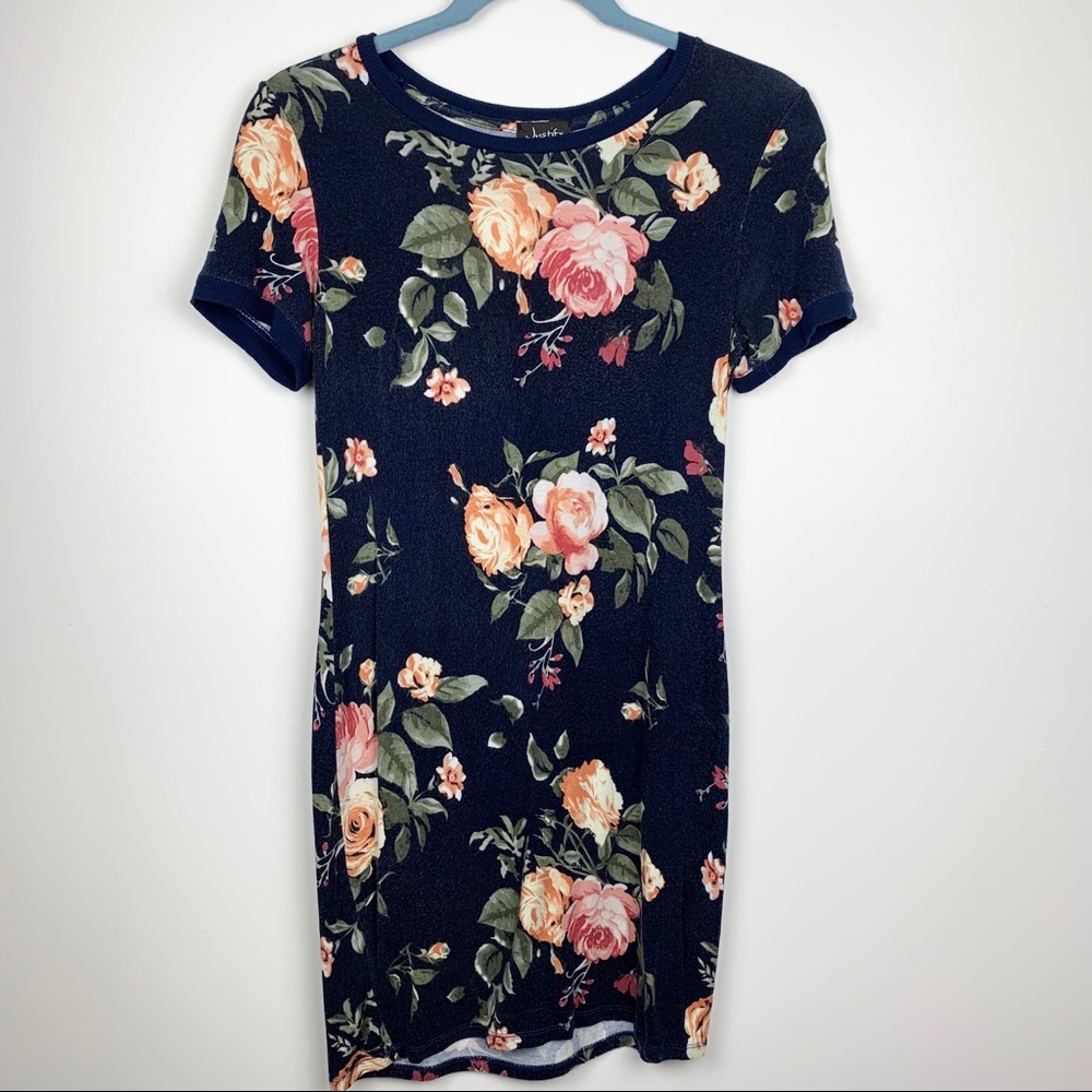 Justify Floral Rose Navy Short Sleeve Shirt Dress